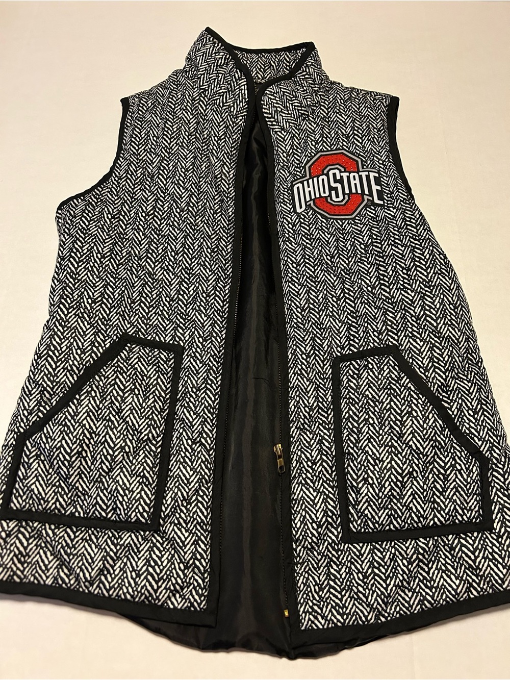 Ohio State Black & White Herringbone Vest with Patch